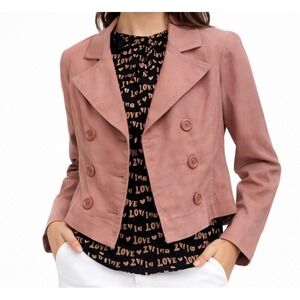 Corduroy Blazer Jacket Coat Pink Double Breasted Womens Sz Small VTG Y2K Pink